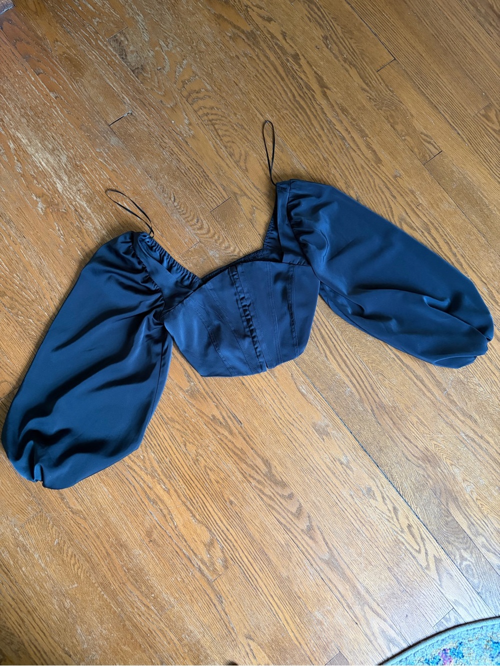 Urban Outfitters Black Satin Corset Top Balloon Sleeves Size S